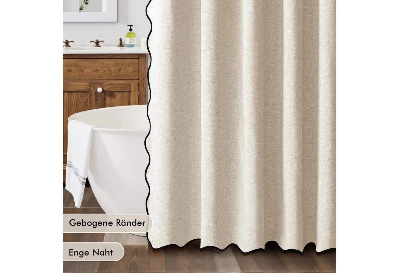 FOUORTUNATE-BEE Duschvorhang Beige Schwarz Gewellt Wasserabweisend - Bild 5