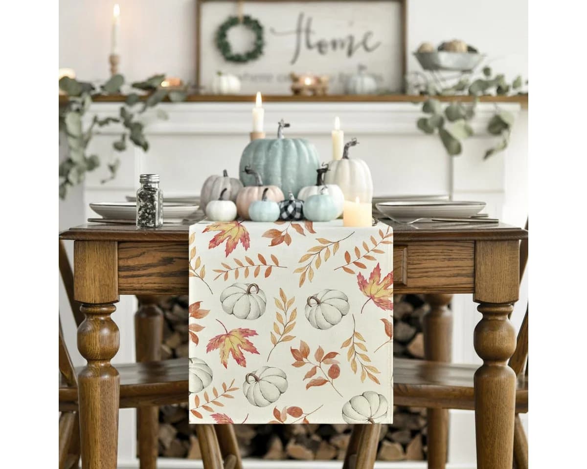 FOUORTUNATE-BEE Tischläufer Herbst Polyester Kürbisse Ahornblätter
