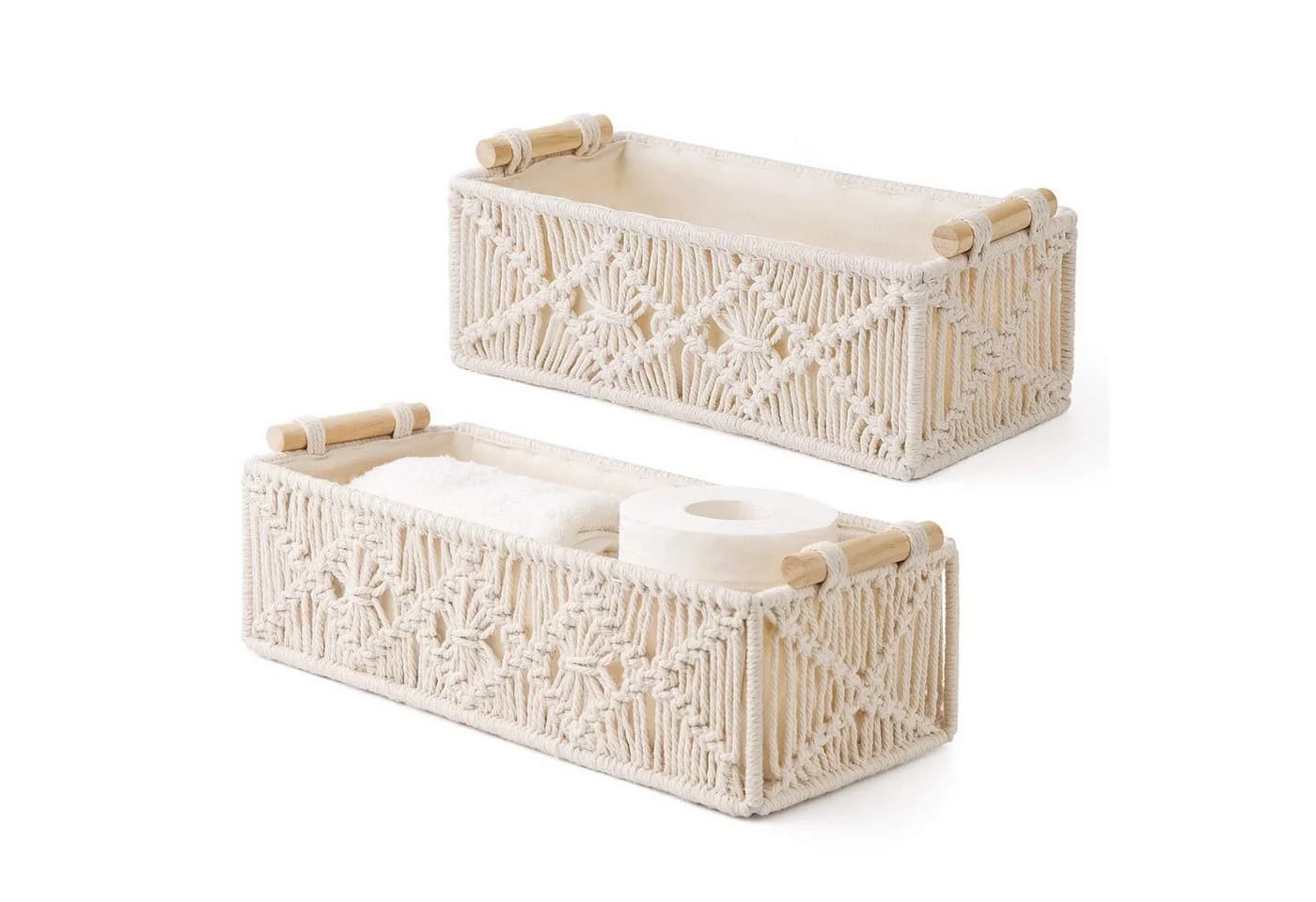 FOUORTUNATE-BEE Dekokorb Geflochtene Aufbewahrungskörbe 2er Beige Baumwolle - Bild 2