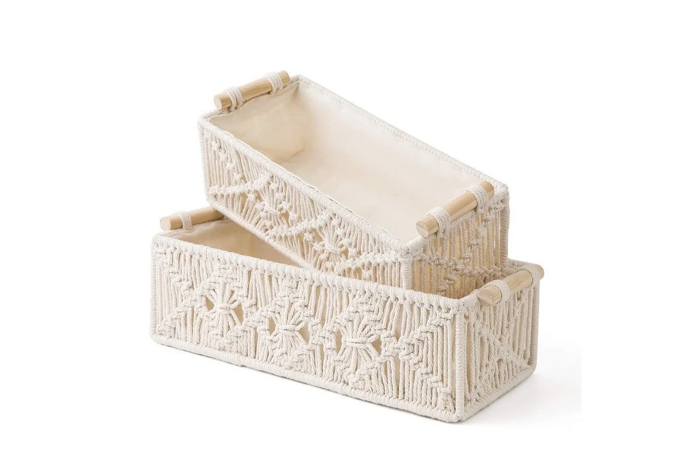 FOUORTUNATE-BEE Dekokorb Geflochtene Aufbewahrungskörbe 2er Beige Baumwolle - Bild 5