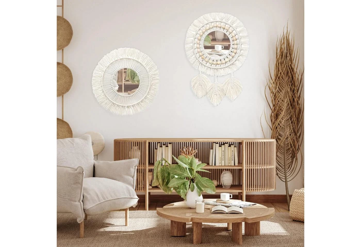 FOUORTUNATE-BEE Boho Wandspiegel rund mit Fransen - Bild 5