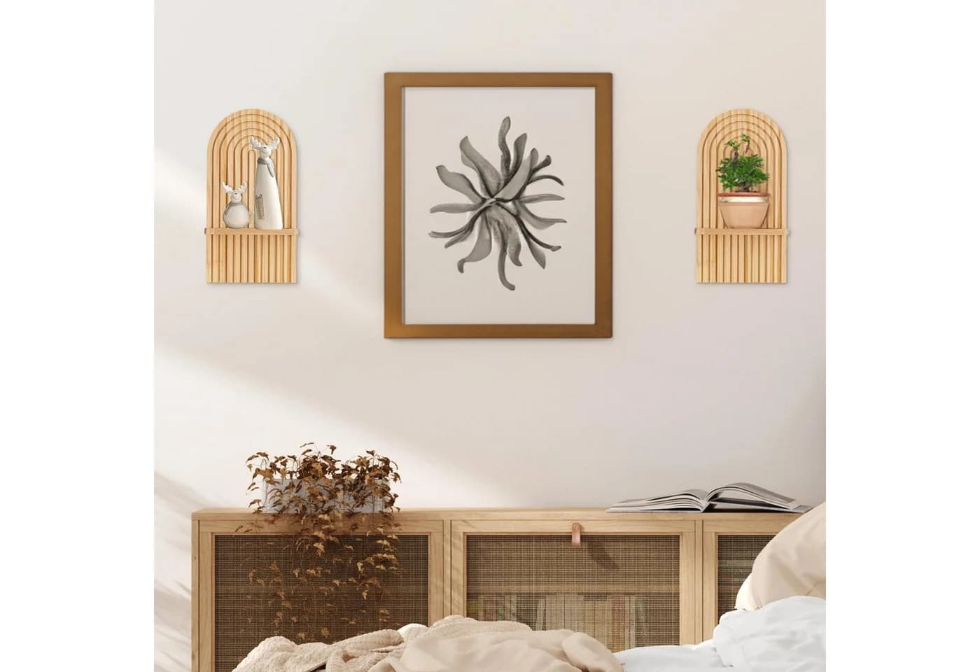 FOUORTUNATE-BEE Wandregal Boho Bogenform Holz Weiß 2-tlg. - Bild 5
