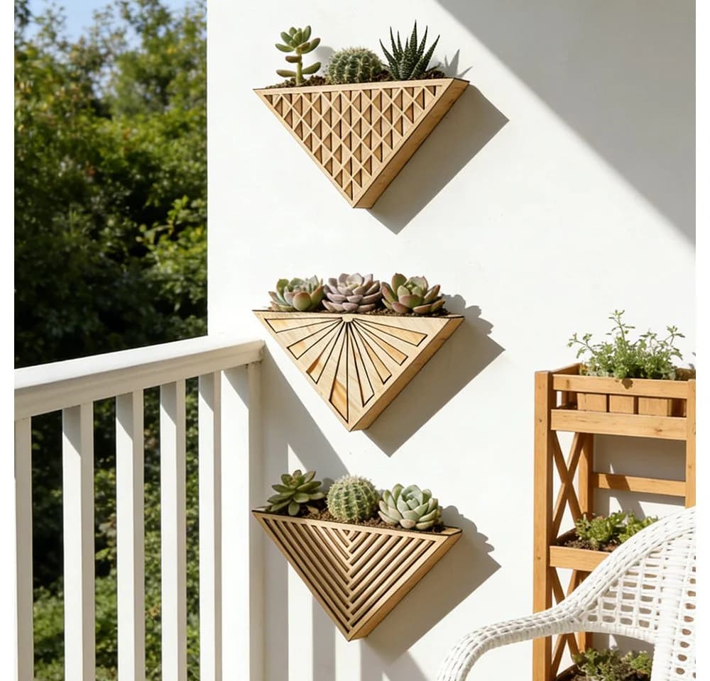 Dreieckiges Wandregal mit Kunstpflanzen Hängepflanzer für Balkon & Garten - Bild 3