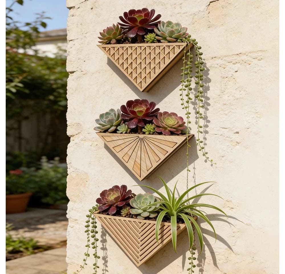 Dreieckiges Wandregal mit Kunstpflanzen Hängepflanzer für Balkon & Garten - Bild 4