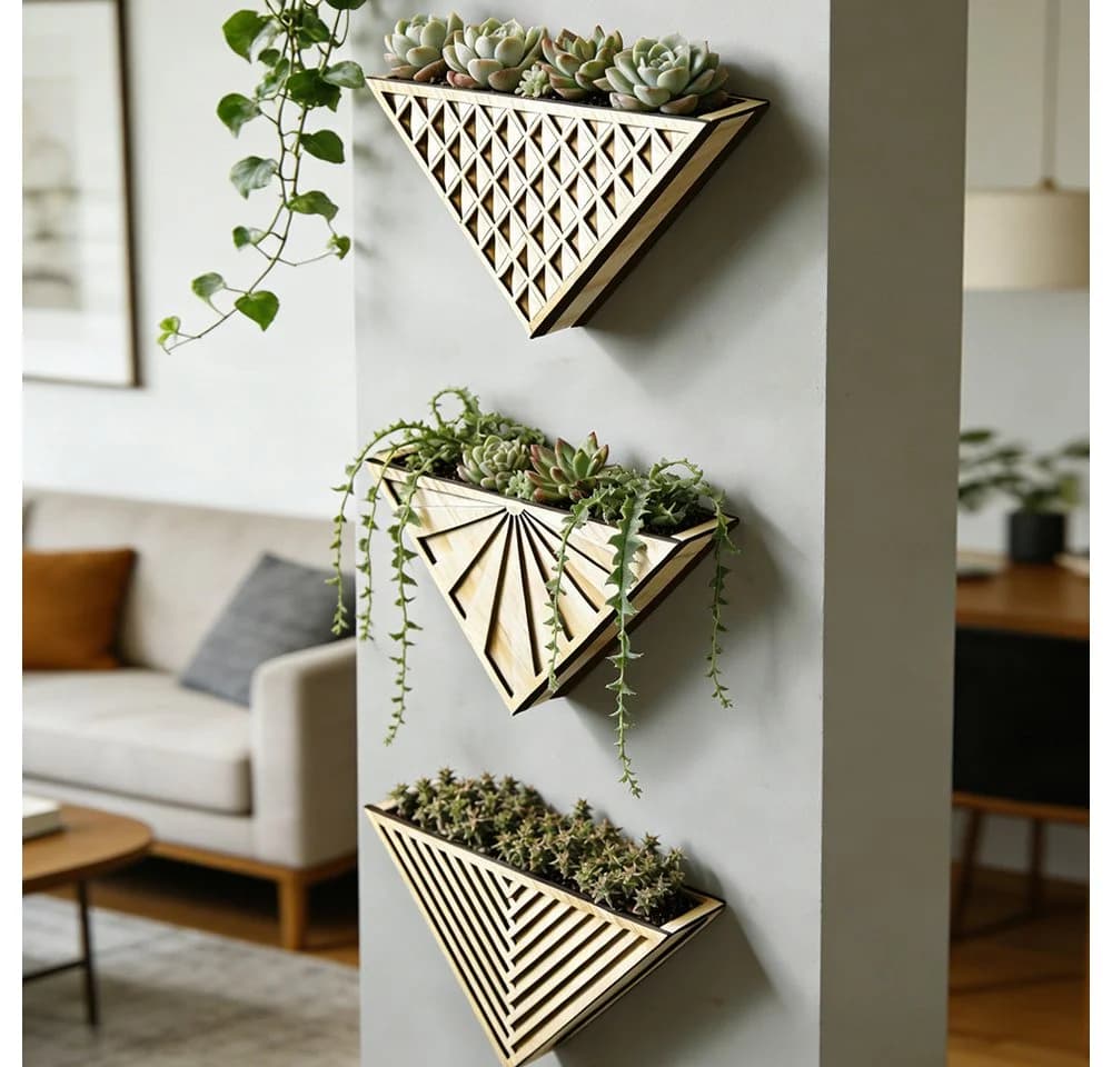 Dreieckiges Wandregal mit Kunstpflanzen Hängepflanzer für Balkon & Garten - Bild 5