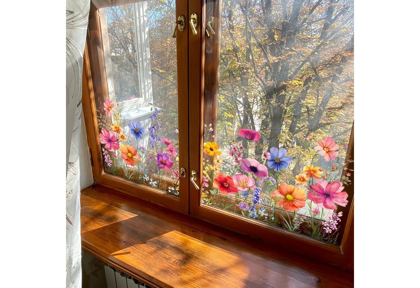 FOUORTUNATE-BEE Fensterfolie Blumen Bunt Statisch Ablösbar