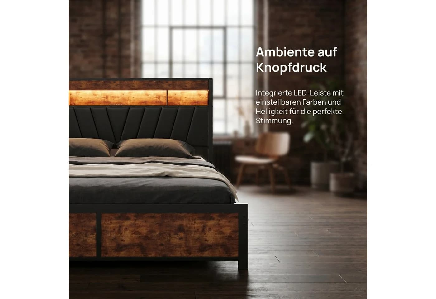 Simurq Metall-Doppelbett mit LED-Beleuchtung, Stauraum und Schubladen - Bild 3