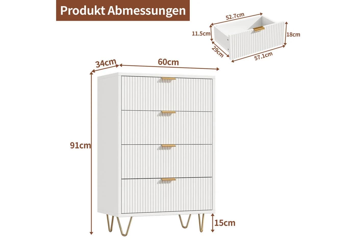 Simurq Kommode Weiß Modern mit Füßen - Bild 5