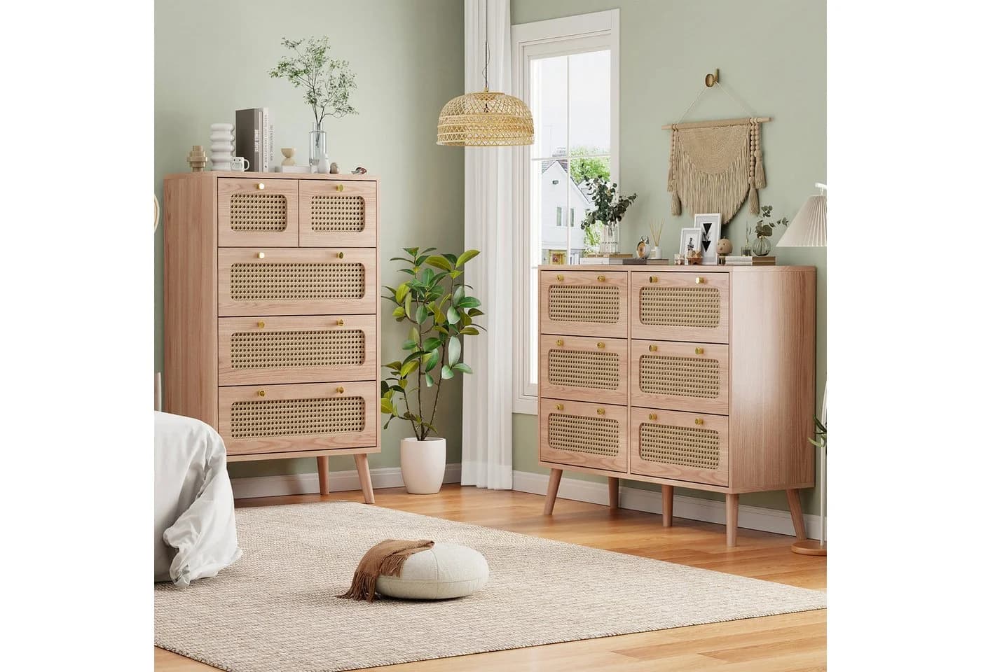 Simurq Kommode mit Rattan 5/6 Schubladen Holzfarbe - Bild 3