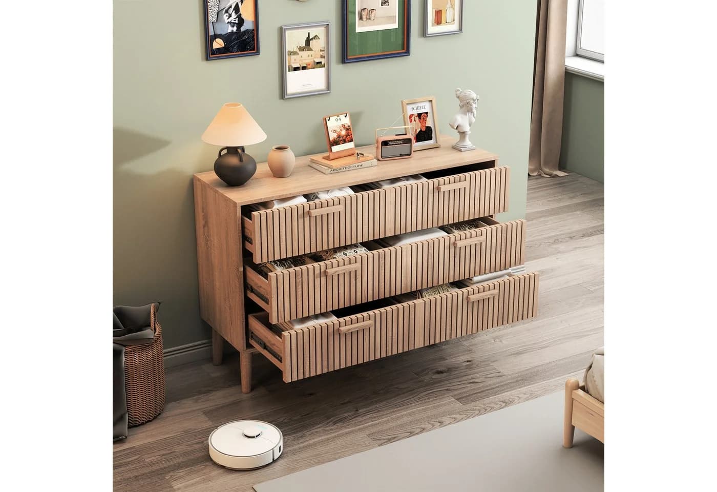 Simurq Kommode mit 4/6 Schubladen, Holzoptik, Dämpfungsschienen