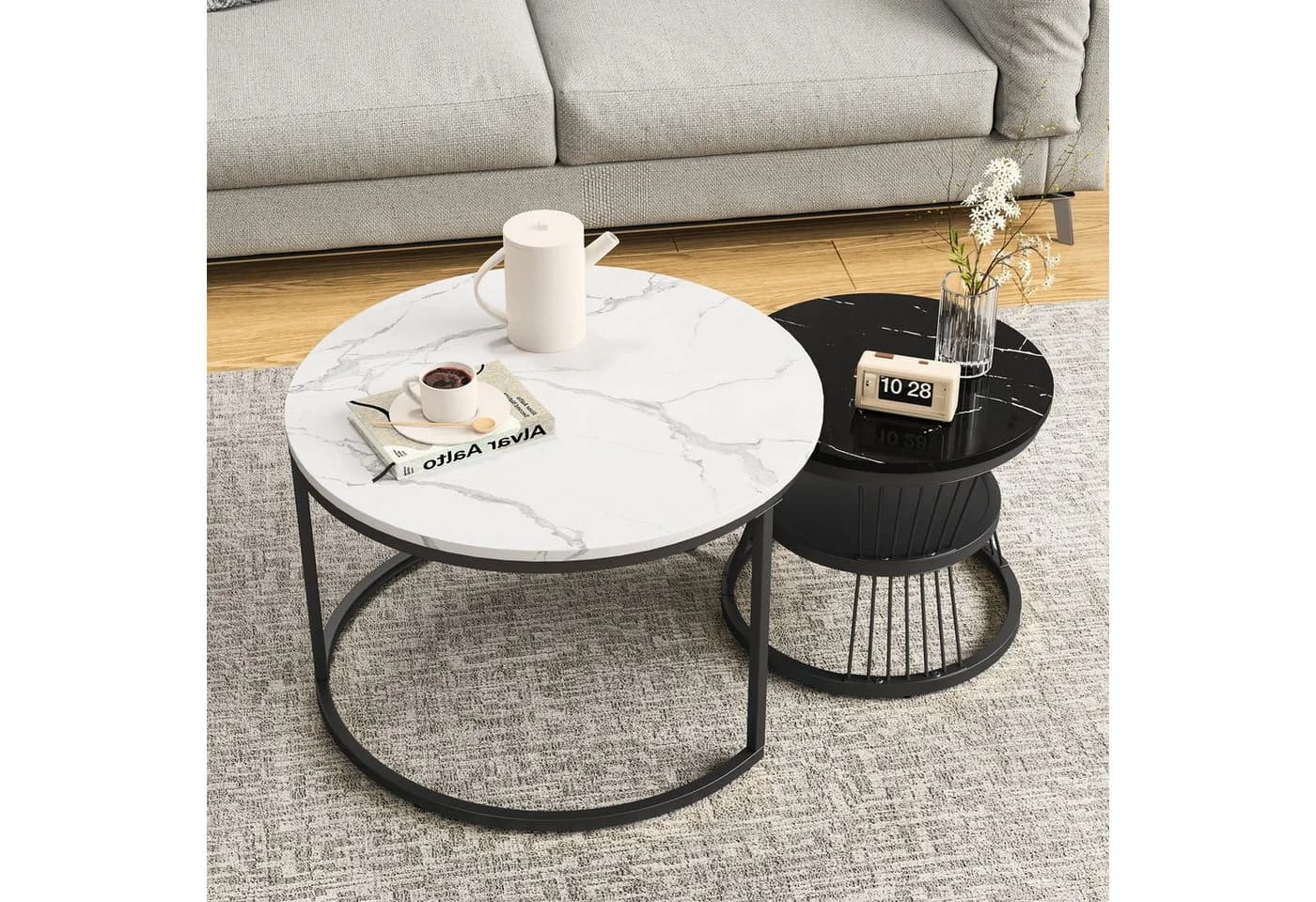Simurq Couchtisch 2er-Set rund Marmoroptik stapelbar - Bild 2