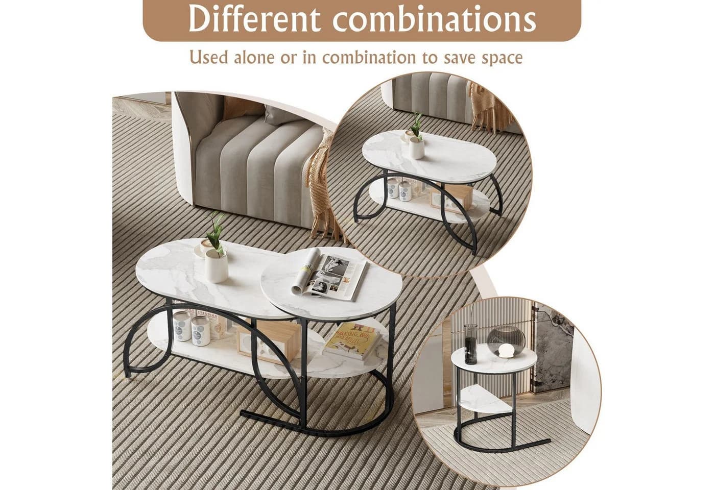 Simurq Couchtisch 2er-Set Schwarz Gold Metallgestell