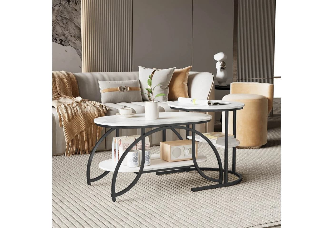 Simurq Couchtisch 2er-Set Schwarz Gold Metallgestell - Bild 4