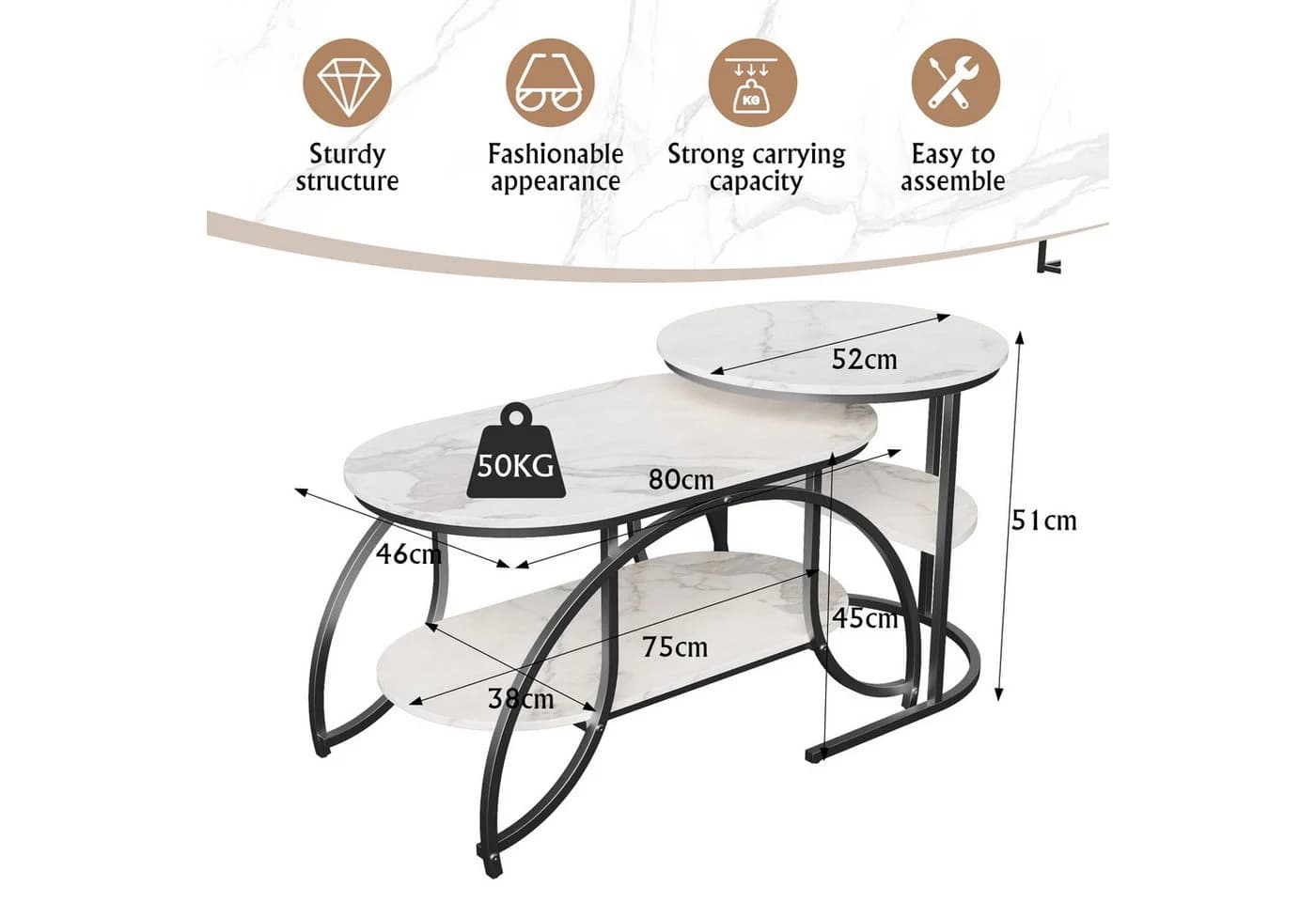 Simurq Couchtisch 2er-Set Schwarz Gold Metallgestell - Bild 5