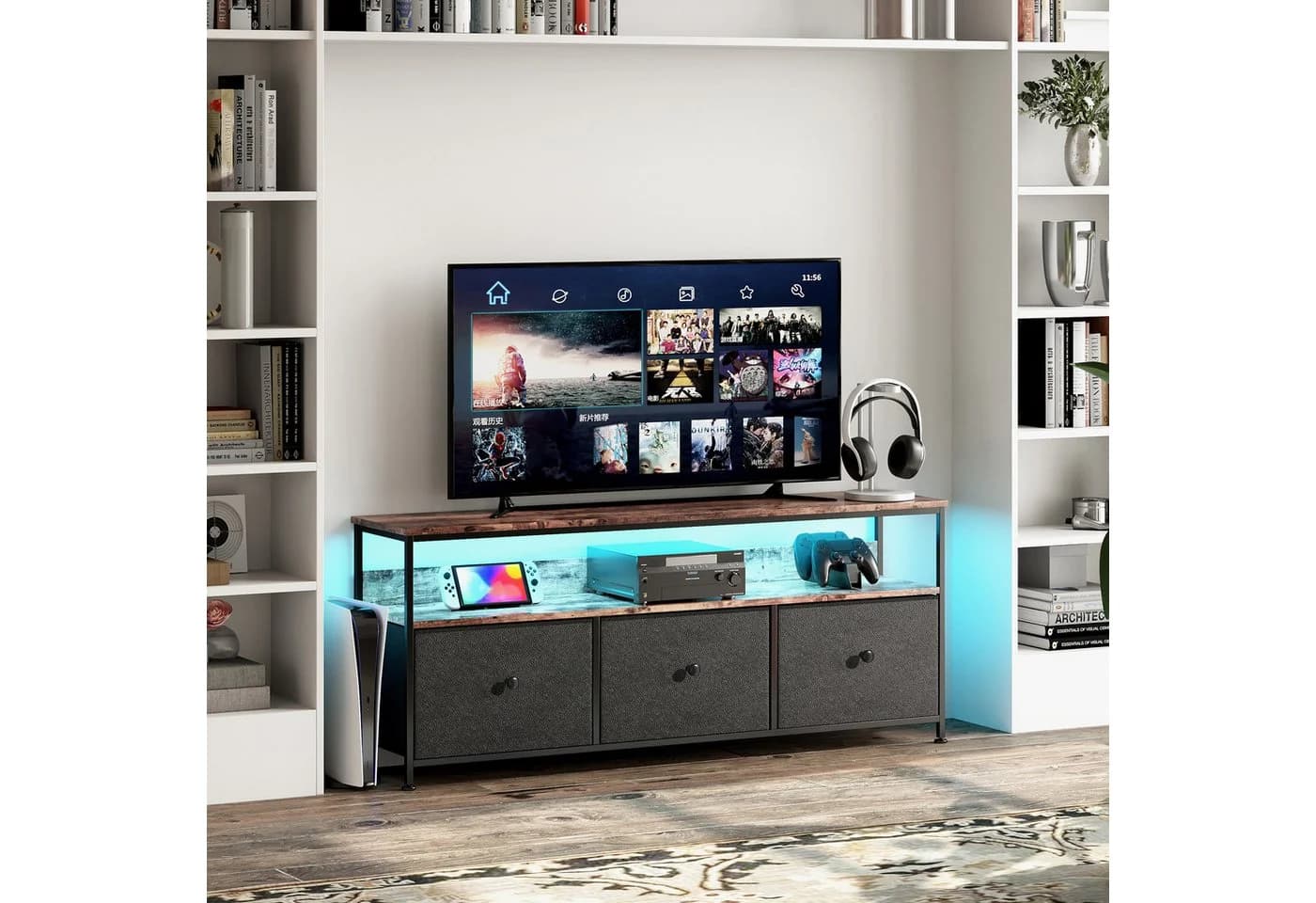 Simurq Lowboard TV-Schrank Schwarz/Braun mit LED-Beleuchtung - Bild 2