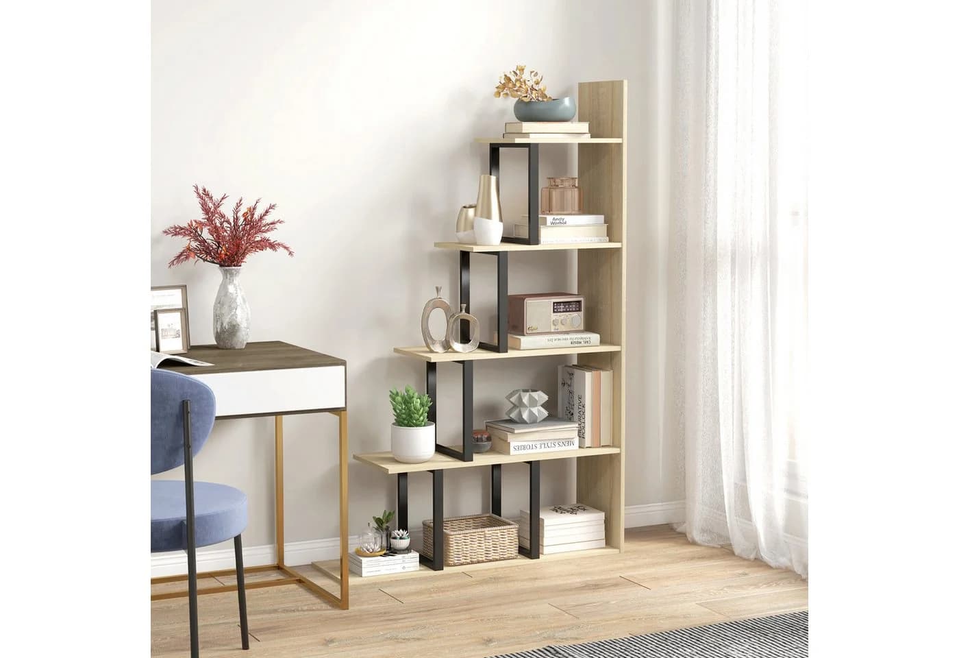 MC Star Bücherregal Stufenregal Industriestil 5 Ablagen Eichenoptik - Bild 3