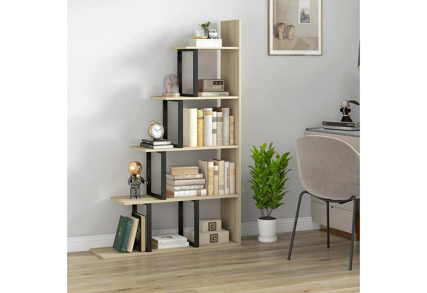 MC Star Bücherregal Stufenregal Industriestil 5 Ablagen Eichenoptik - Bild 4