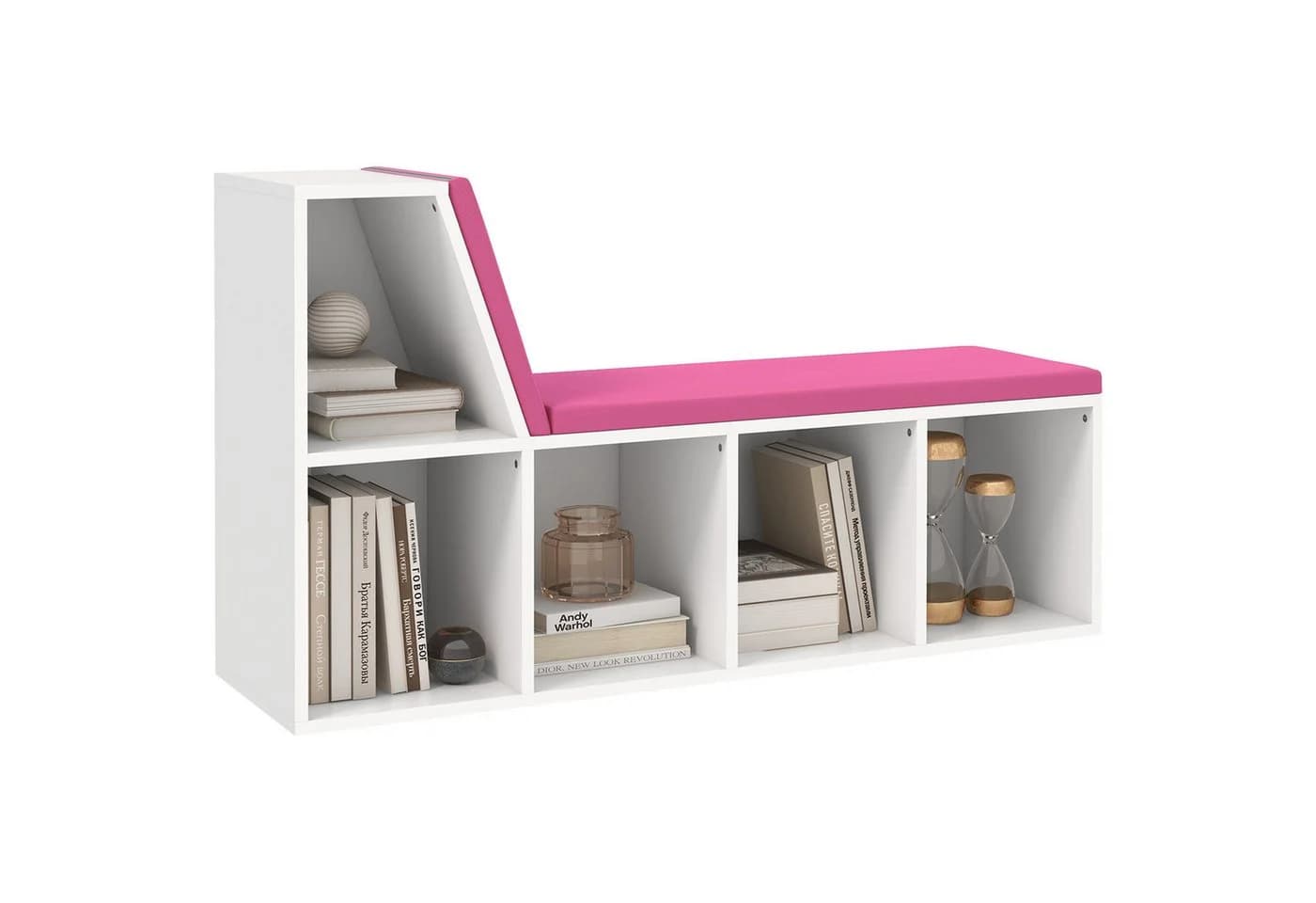 MC Star Bücherregal 2-in-1 mit 5 Fächern und Kissen Weiß/Rosa - Bild 2