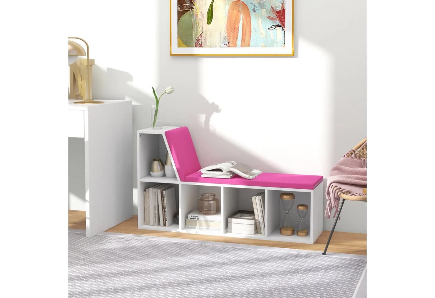 MC Star Bücherregal 2-in-1 mit 5 Fächern und Kissen Weiß/Rosa - Bild 3