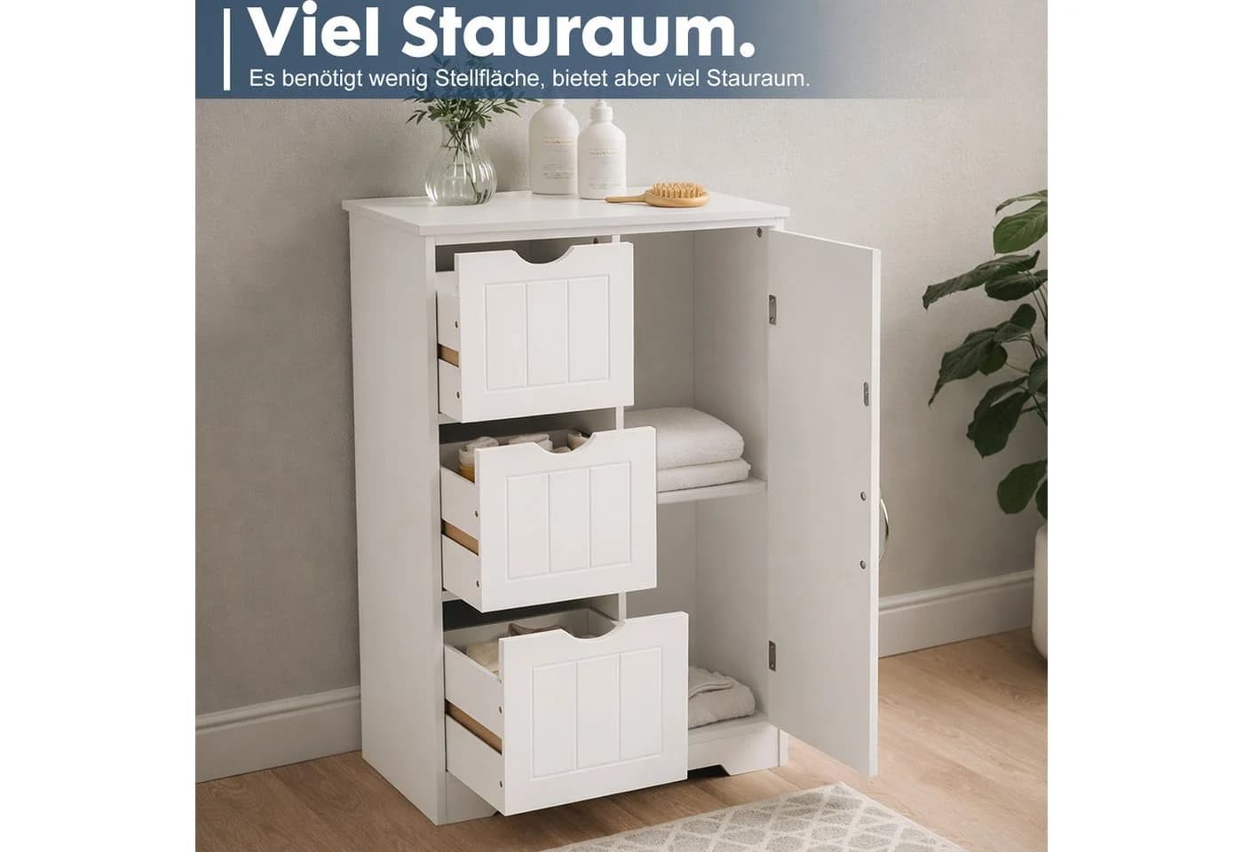 DUMOS Badkommode mit 3 Schubladen, Badezimmerschrank mit verstellbarem Regalbrett