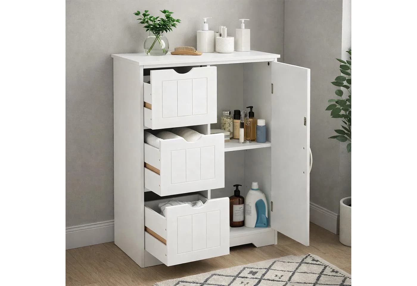 DUMOS Badkommode mit 3 Schubladen, Badezimmerschrank mit verstellbarem Regalbrett - Bild 2