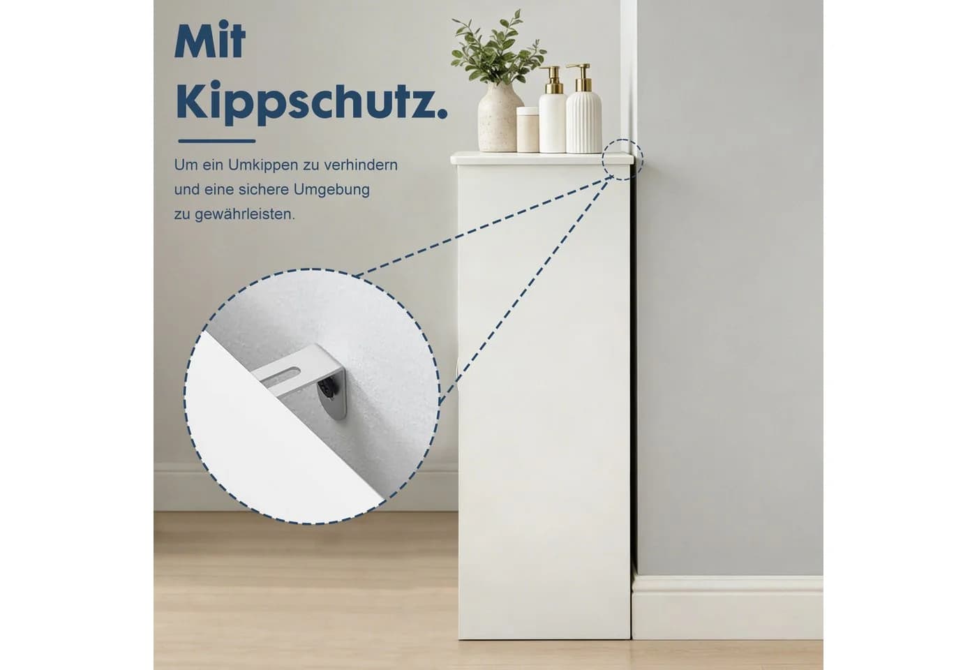 DUMOS Badkommode mit 3 Schubladen, Badezimmerschrank mit verstellbarem Regalbrett - Bild 5