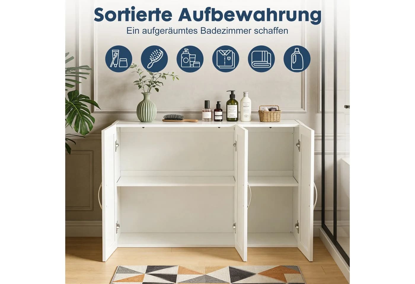 DUMOS Badkommode Badezimmerschrank mit 3 Türen Weiß - Bild 3