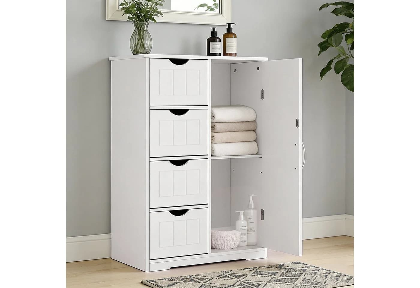 DUMOS Badkommode Badezimmerschrank mit 4 Schubladen und verstellbarer Ablage - Bild 2