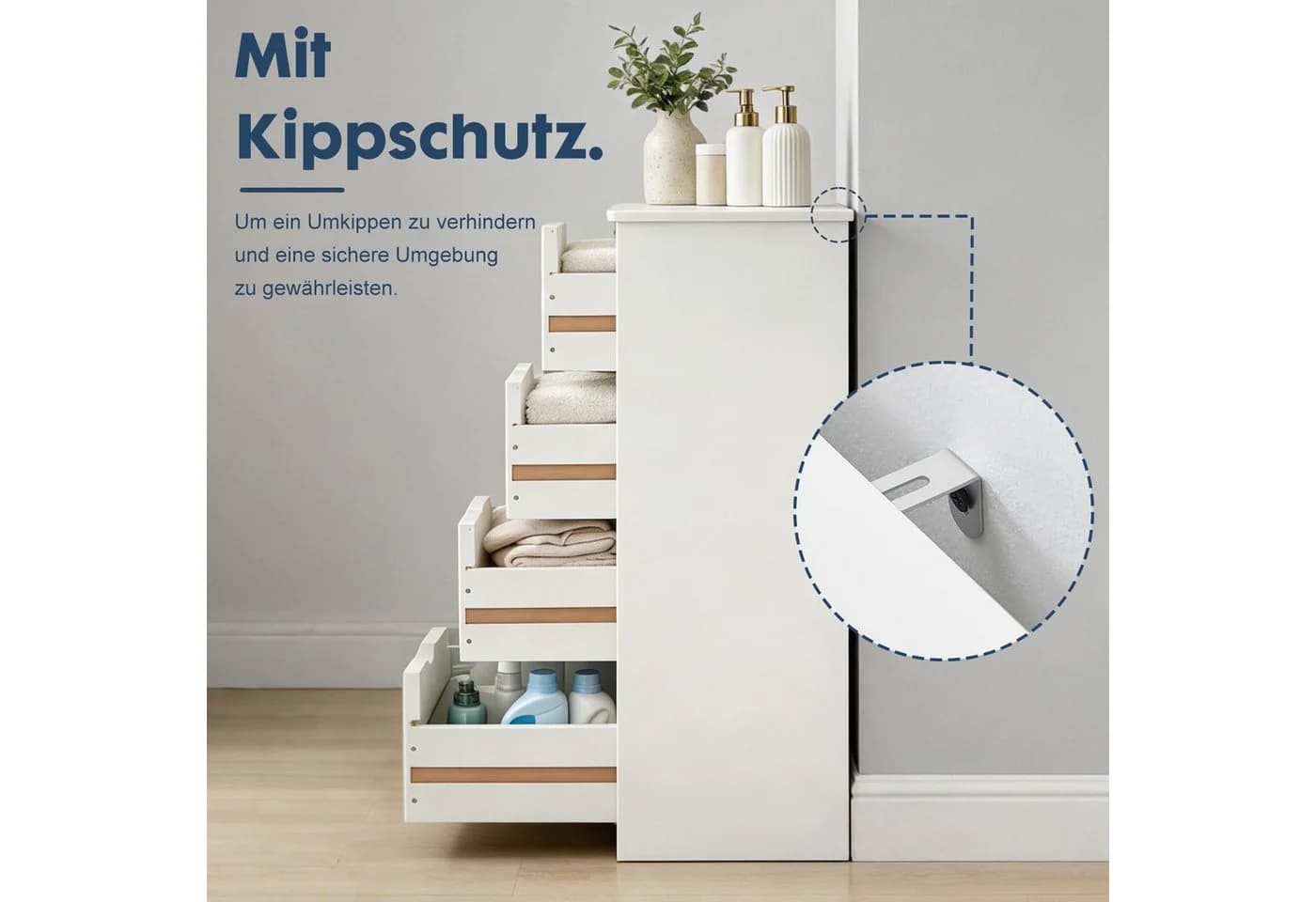 DUMOS Badkommode Badezimmerschrank mit 4 Schubladen und verstellbarer Ablage - Bild 5