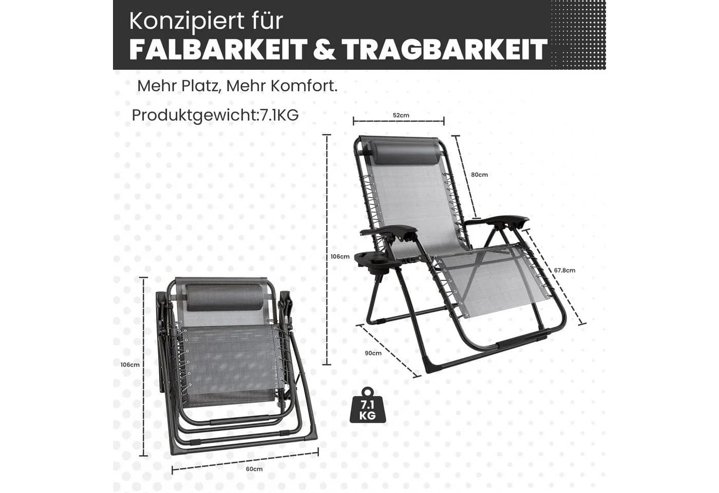 GOTLAND Klappstuhl Stuhl-Set Grau Schwarz 2 St - Bild 4