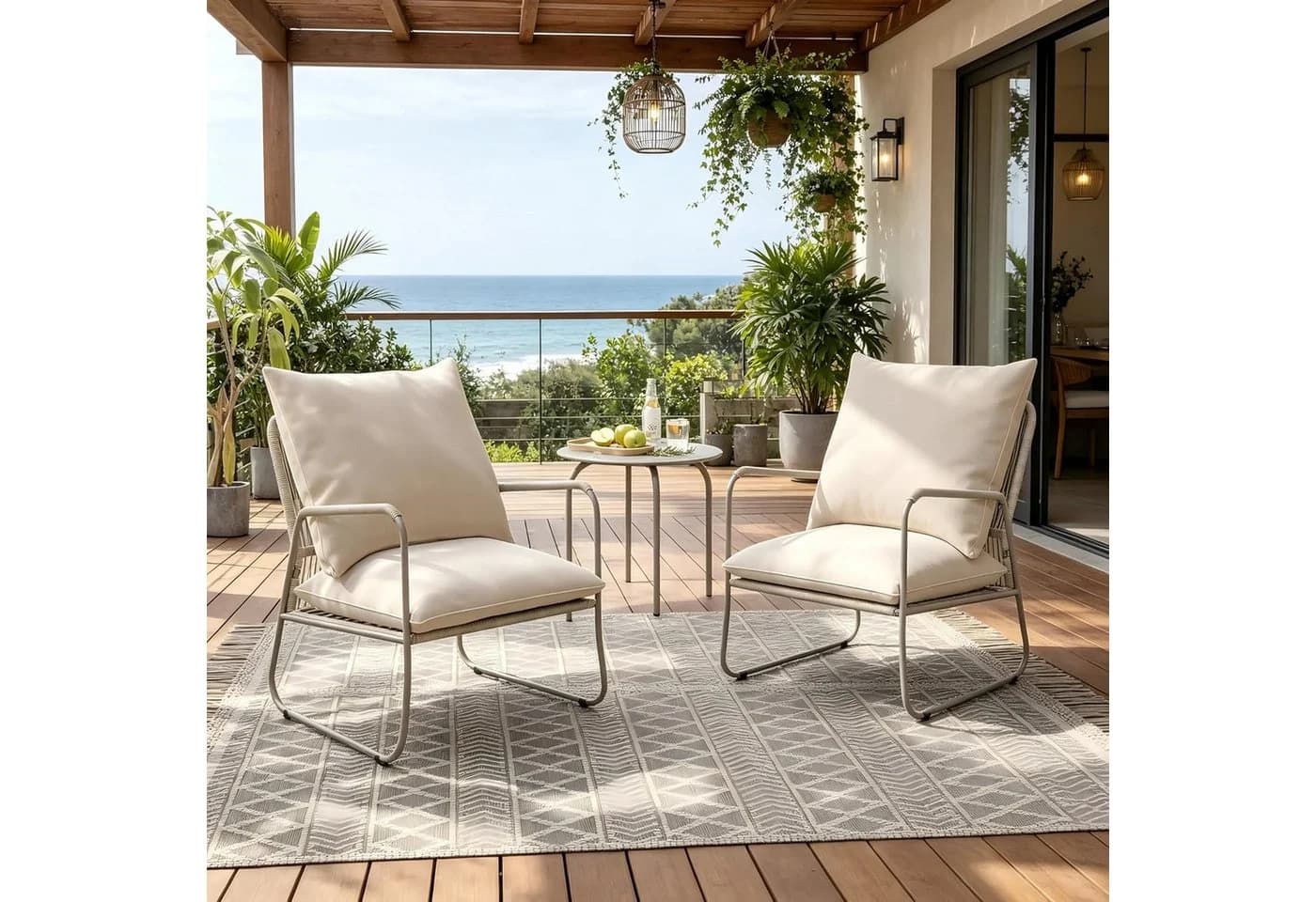 GOTLAND Gartenlounge-Set 3-tlg. Beige PE-Rattan mit Kissen & Tisch