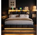 Simurq Stauraumbett Polsterbett 140x200 Schwarz mit LED & USB Bild 2