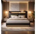 Simurq Stauraumbett Polsterbett Schwarz mit LED Kopfteil und USB-Anschluss Bild 2