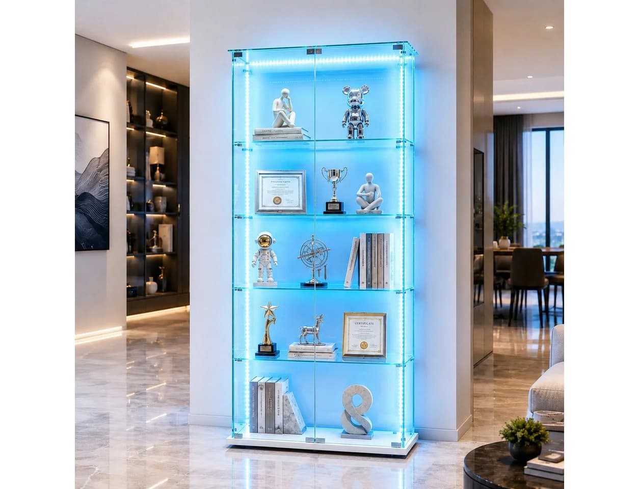Simurq Glasvitrine mit LED, 2 Glastüren, 4 Ebenen, Schloss - Bild 2