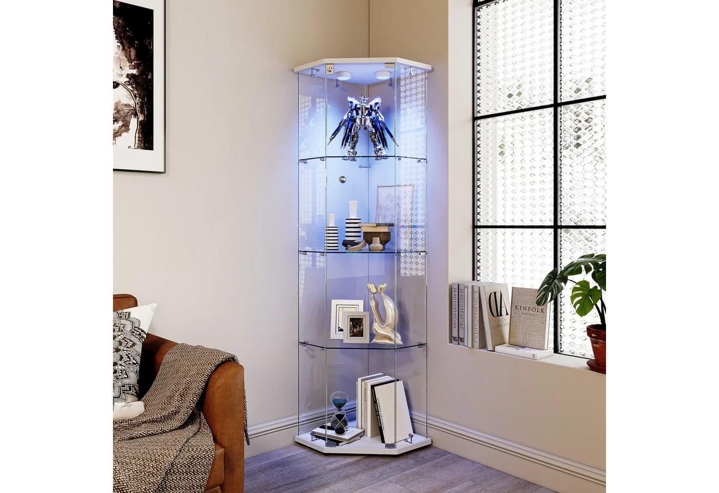 Simurq LED Glasvitrine Eckvitrine 162cm Weiß/Schwarz - Bild 2