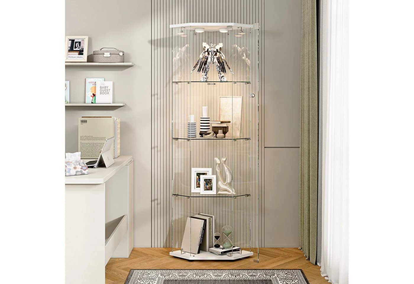 Simurq LED Glasvitrine Eckvitrine 162cm Weiß/Schwarz - Bild 3