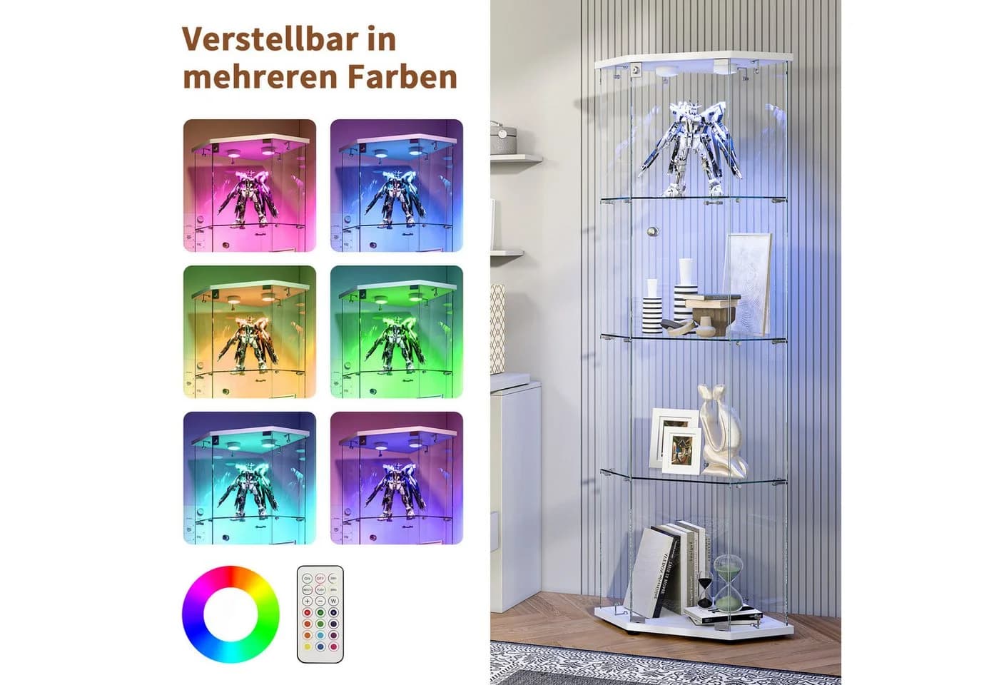 Simurq LED Glasvitrine Eckvitrine 162cm Weiß/Schwarz - Bild 4