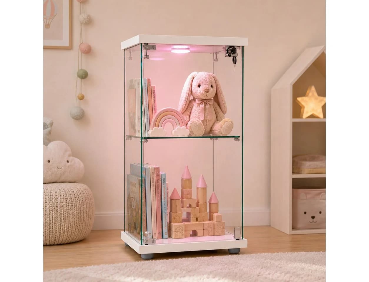 Simurq Glasvitrine Standvitrine mit LED und Schloss Weiß - Bild 2