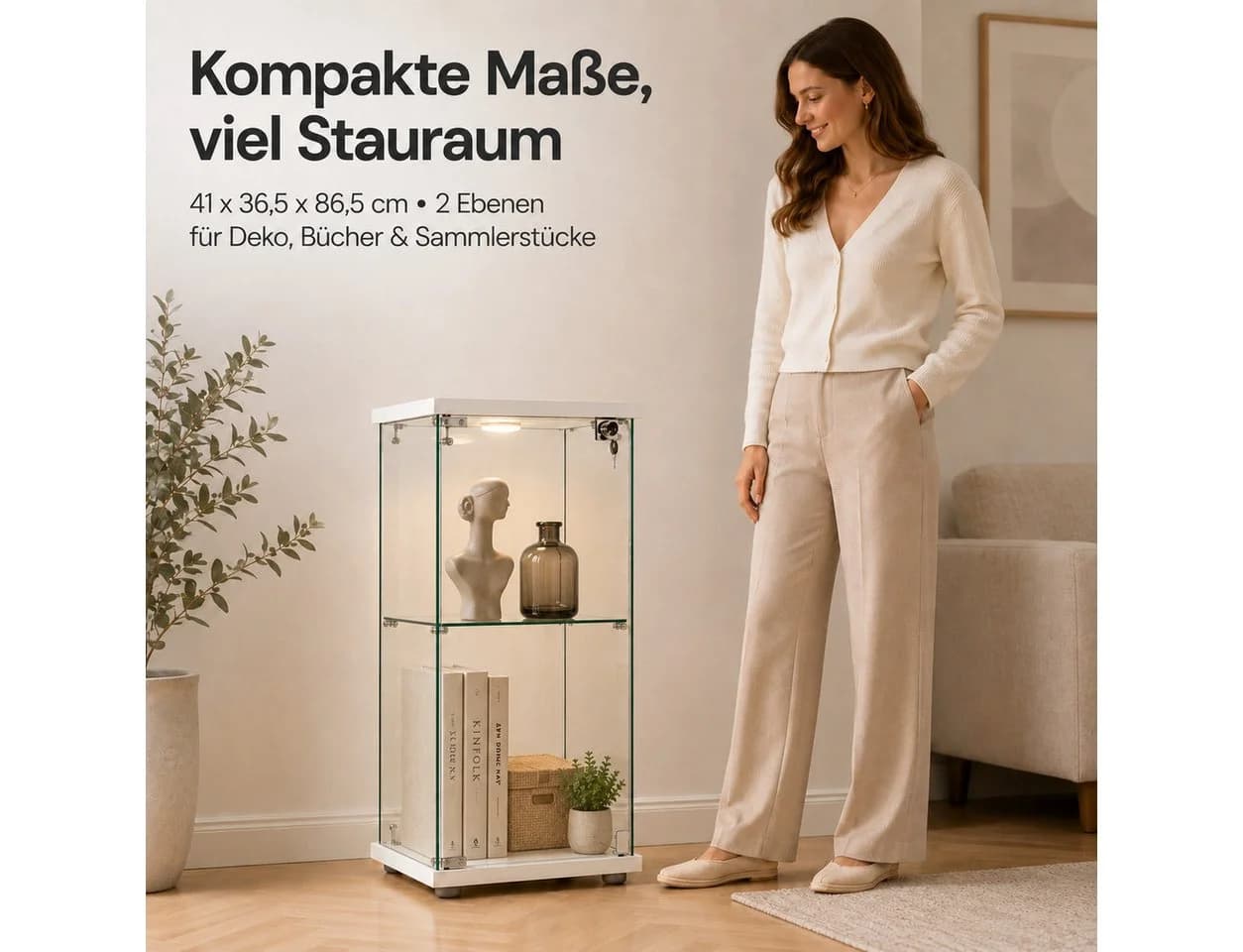 Simurq Glasvitrine Standvitrine mit LED und Schloss Weiß - Bild 3