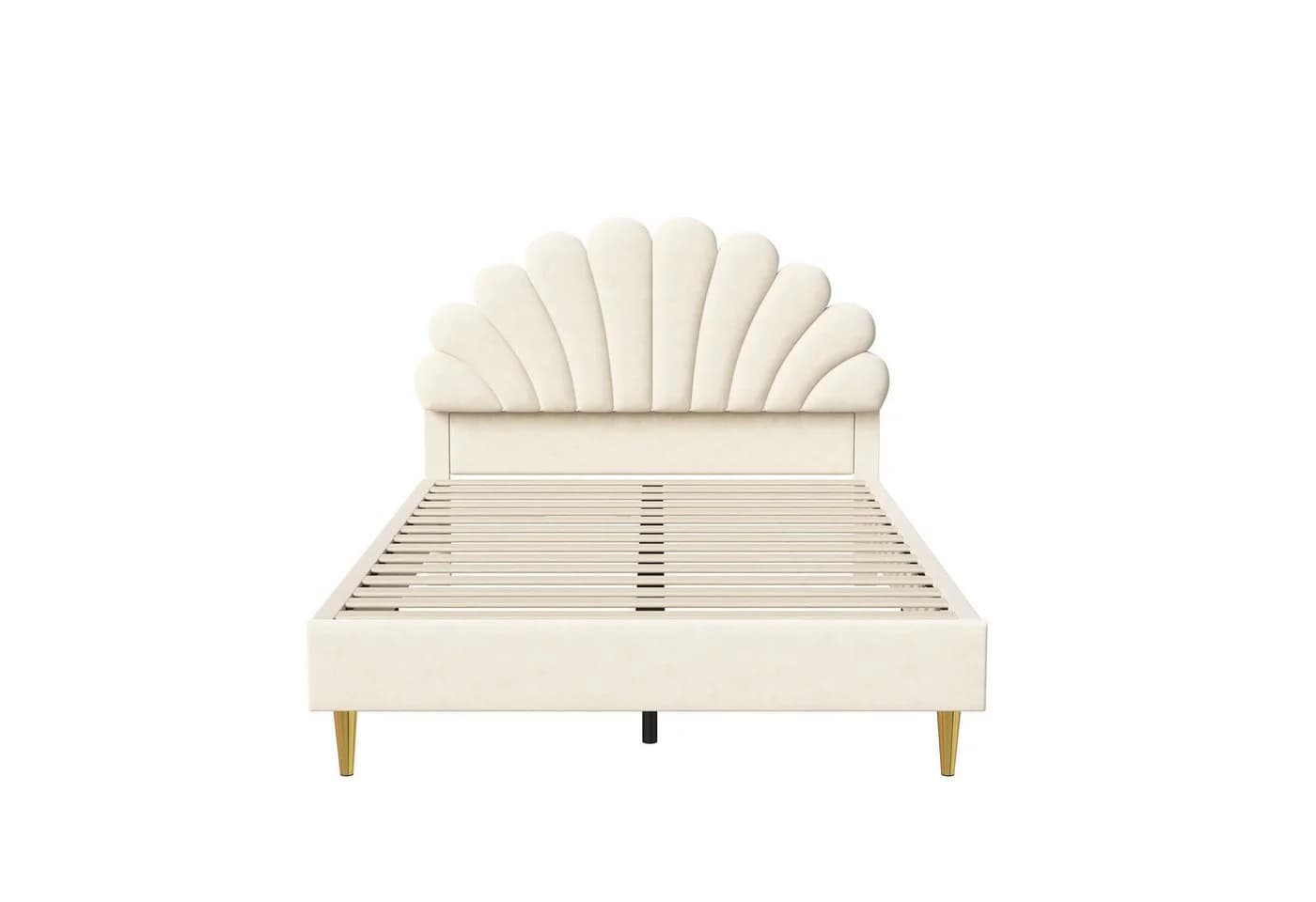 Simurq Polsterbett Beige Samt Blumenkopfteil - Bild 4
