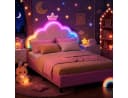 Simurq Kinderbett Rosa Samt mit LED Beleuchtung und verstellbarem Kopfteil Bild 2