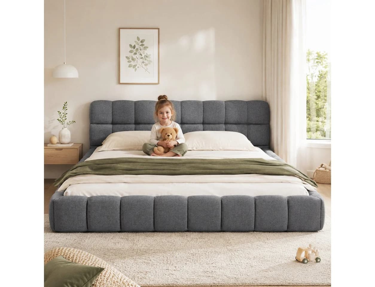 Simurq Polsterbett 140x200 Beige mit Lattenrost