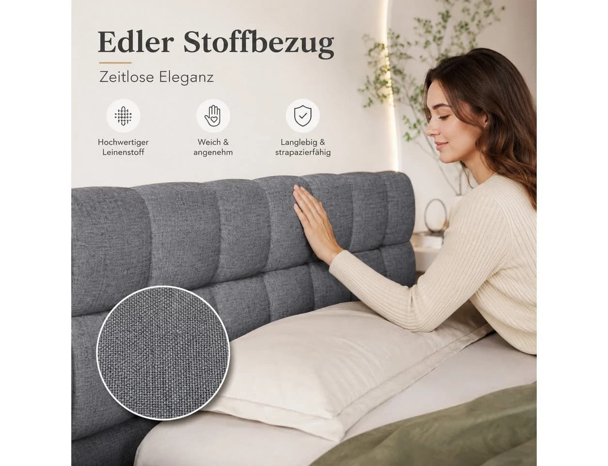 Simurq Polsterbett 140x200 Beige mit Lattenrost - Bild 5