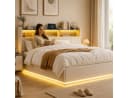 Simurq Polsterbett 140x200 cm mit Bettkasten, LED & USB, Grau Samt Bild 1