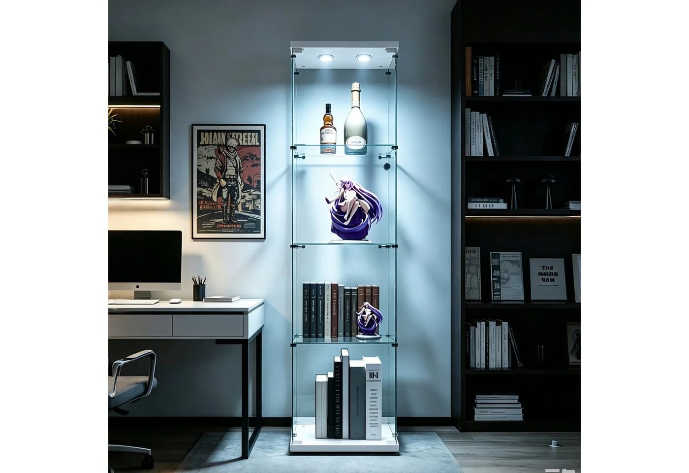 Simurq Glasvitrine mit LED Beleuchtung Standvitrine Glastür Schloss Weiß - Bild 2