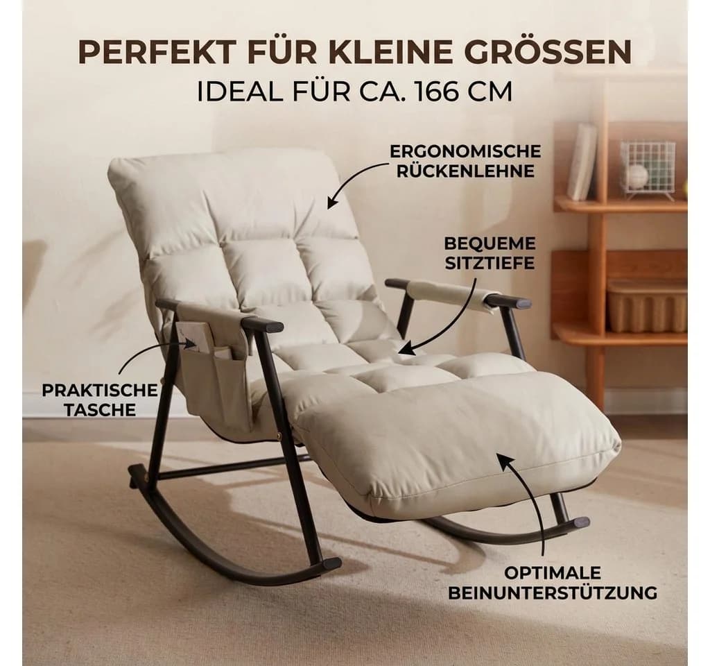 POPOLIC Schaukelstuhl Grau Ergonomisch mit Fußstütze & Seitentasche - Bild 3