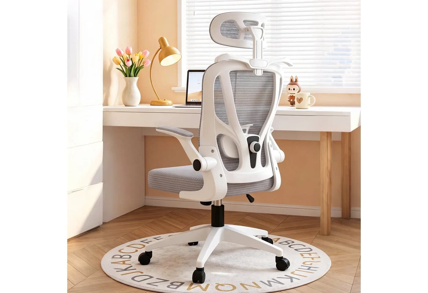 POPOLIC Ergonomischer Bürostuhl Schwarz-Weiß Netzgewebe