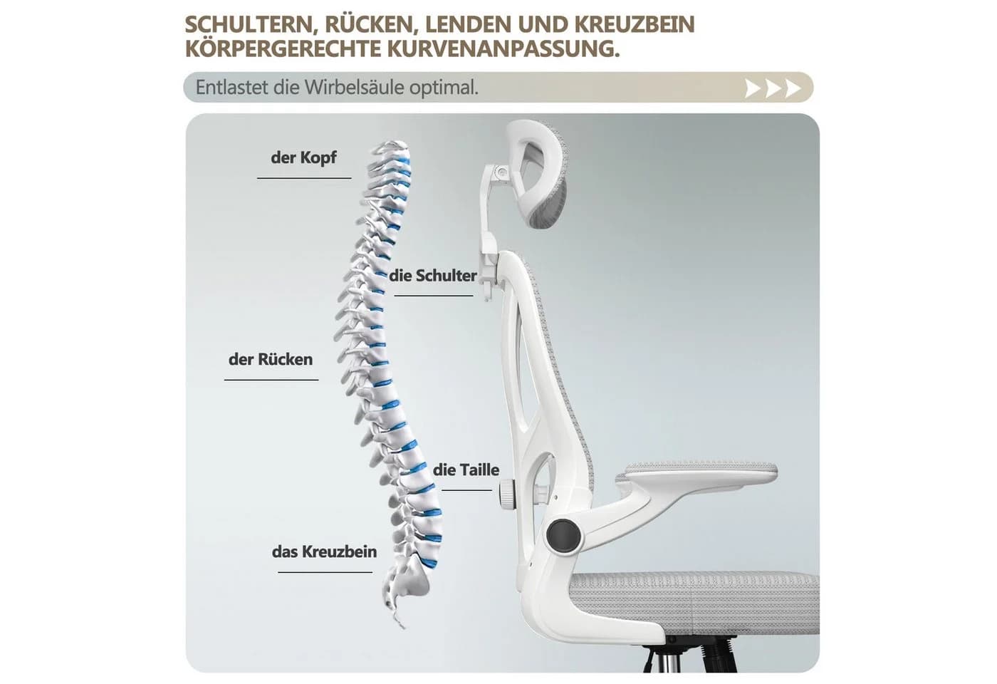 POPOLIC Ergonomischer Bürostuhl Schwarz-Weiß Netzgewebe - Bild 3