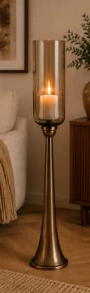 finehomegarden Bodenwindlicht Kerzenständer Säule Bronze mit Glas Hurricane Bild 1