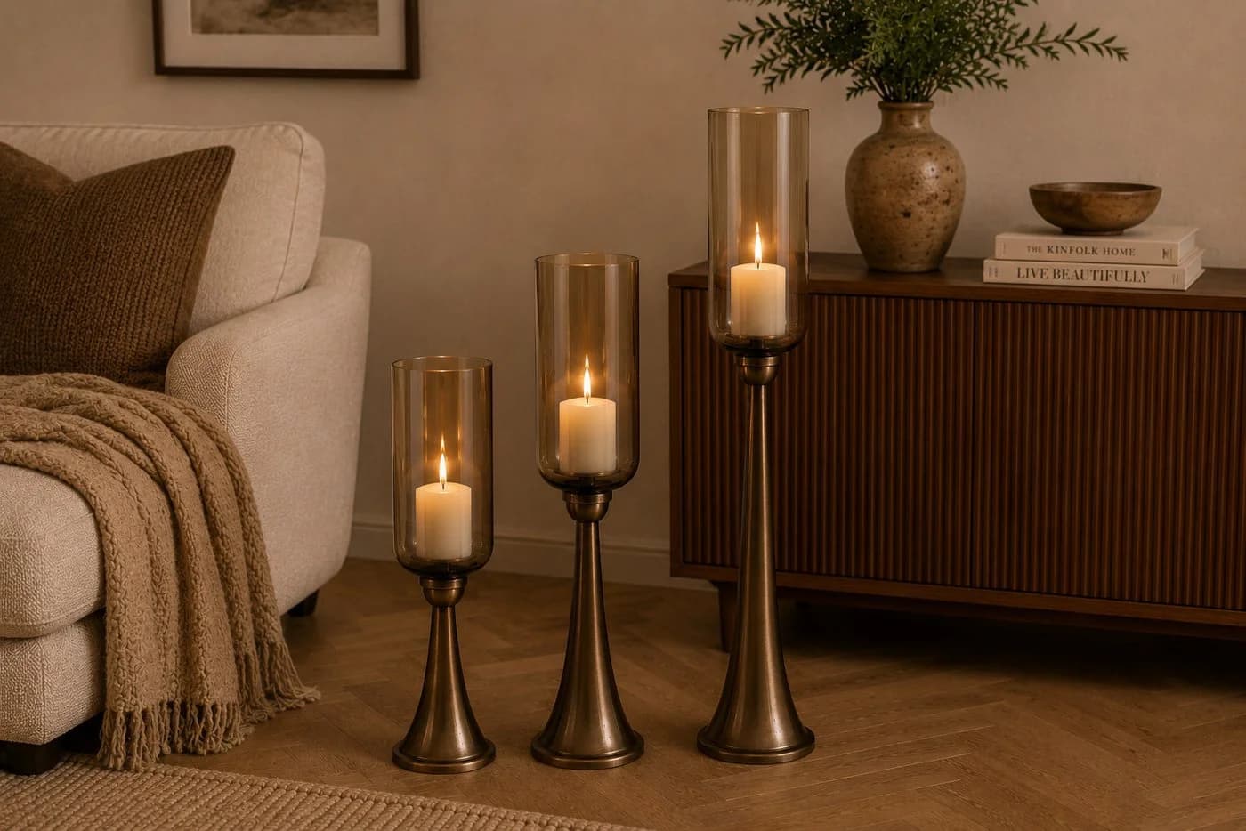 finehomegarden Bodenwindlicht Kerzenständer Säule Bronze mit Glas Hurricane - Bild 3